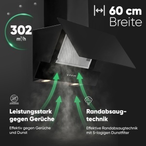 Hota Bomann DU 7607 G 60cm Negru Sticla LED 3 Trepte Umluft si Abluft - Img 2