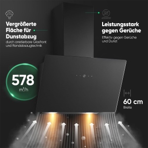 Hota Bomann DU 7611 G 60cm Iluminare LED Ambientala Functie Umluft si Abluft Negru Mat - Img 3