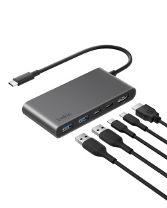 Hub USB-C Belkin 5-in-1, HDMI 4K 60Hz, 100W Power Delivery, Gri