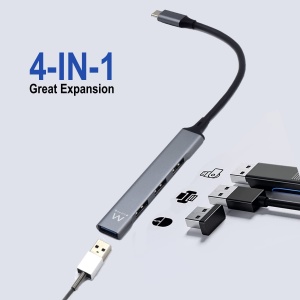 Hub USB C Ewent EW1145, hub de date ultra subtire cu 4 porturi cu 3 porturi USB A 2.0, 1 port USB A 3.2, hub subtire de tip A pentru Macbook Pro/Air, laptop, PS5/PS4 si Mac OS, Windows, Android Aluminiu - Img 4