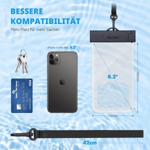 Husa de Telefon Waterproof GRIFEMA, 2 Bucati, IPX8, Compatibila cu Telefoane de pana la 8,2 Inch - Img 2