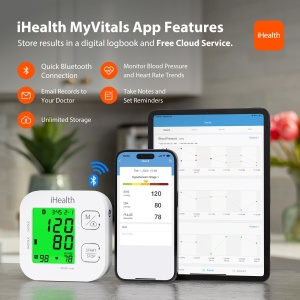 iHealth Track Monitor de tensiune arteriala in retea, cu manseta universala reglabila pentru bratele adulte normale pana la mari, Bluetooth compatibil cu dispozitivele Apple si Android - Img 4