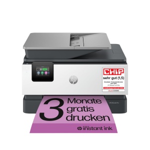 Imprimanta multifunctionala HP OfficeJet Pro 9120e, 3 luni de imprimare gratuita cu cerneala instantanee HP inclusa, HP+, imprimanta, scaner, copiator, fax, Wi-Fi, LAN, duplex, Airprint, gri-alb