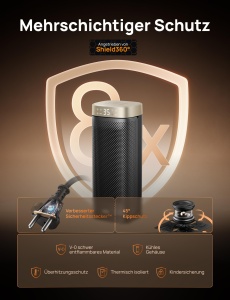 Incalzitor cu ventilator Dreo Saving Energy Saving Quiet, Incalzitor ceramic de 2000 W cu termostat, Temporizator de 12 ore, 3 moduri, Oscilatie de 70 deg, Incalzitor electric de 16 inchi pentru camere, Protectie la supraincalzire, Solaris Slim H2, Auriu - Img 4
