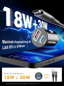 Incarcator auto GRIFEMA 30W USB C cu protectie inteligenta si LED - Img 4