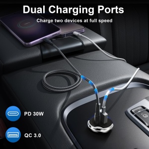 Incarcator Auto USB C Elzle, 30W PD si 18W QC3.0, Dual Port - Img 3