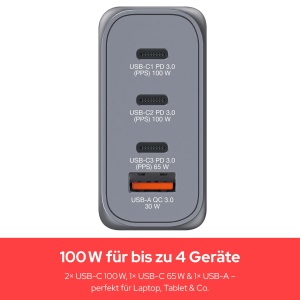 Incarcator GaN Verbatim GNC-100, 100W, 4 porturi USB-C, adaptor de putere - Img 3