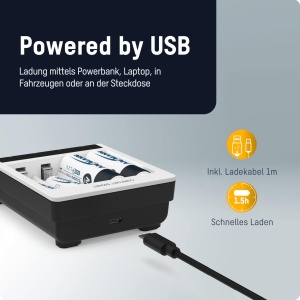 Incarcator inteligent ANSMANN Comfort Smart cu 4x AA 2100mAh, USB, Negru - Img 4