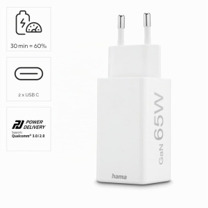 Incarcator rapid Hama 65W GaN, 2x USB-C, alb - Img 6