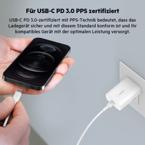 Incarcator rapid USB-C Belkin BoostCharge 25W, alb, compatibil iPhone si Samsung - Img 3