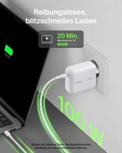 Incarcator USB C Belkin BoostCharge 100W, Alb, cu cablu de 1,5m - Img 2
