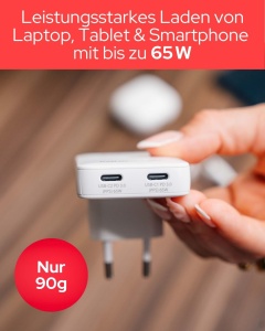 Incarcator Verbatim Essentials Slim GaN 65W, 2 USB-C, Gri - Img 3