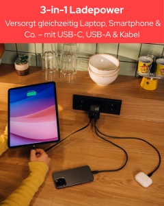 Incarcator Verbatim GaN 65W cu 2 porturi, cablu USB-C retractabil, negru - Img 5