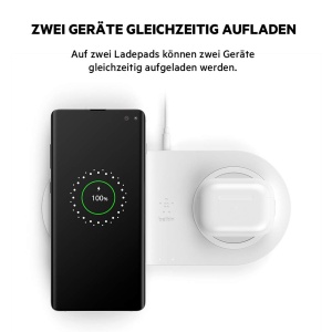 Incarcator wireless Belkin BoostCharge cu 2 pad-uri, 15W, alb - Img 2