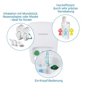 Inhalator Medisana IN 500, Inhalator cu mustiuc si masca pentru adulti si copii, Inhalator nebulizator pentru raceala sau astm cu accesorii suplimentare - Img 4