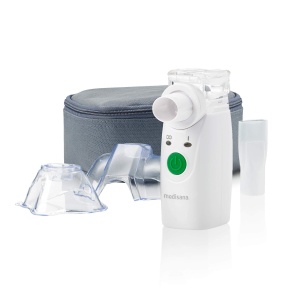 Inhalator medisana IN 525 pentru deplasare, inhalator mobil cu mustiuc si masca pentru adulti si copii, inhalator nebulizator pentru raceli sau astm cu accesorii suplimentare