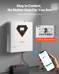 Invertor solar hibrid VEVOR EM3500-24L 3500W 24V MPPT 100A sinus pur - Img 4