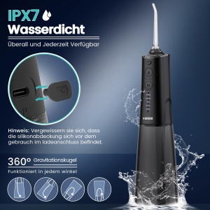 Irigator bucal Vimmk, 300 ml, 5 moduri, 8 accesorii, IPX7, Negru - Img 6