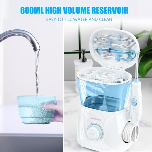 Irigator oral electric Sawgmore cu 10 niveluri de presiune si 8 duze, ata dentara profesionala pentru curatarea Zan, rezervor de apa de 600 ml, perfect pentru familie - Img 7