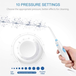 Irigator oral TUREWELL, Curatator interdental electric cu 10 niveluri de presiune si 8 duze, Irigator oral impermeabil IPX7, ata dentara de apa de 600 ML pentru casa (alb) - Img 2