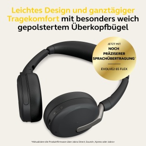 Jabra Evolve2 65 Flex - Casti Bluetooth stereo fara fir cu tehnologie de anulare a zgomotului Jabra ClearVoice si ANC hibrid - Compatibil cu platformele UC de top - Negru - Img 2