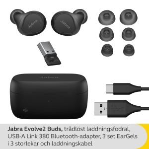 Jabra Evolve2 Buds True Wireless In-Ear Bluetooth cu anulare activa a zgomotului (ANC), tehnologie vocala cu 4 microfoane MultiSensor - Certificat pentru MS Teams si toate aplicatiile majore de intalnire - Negru - Img 2