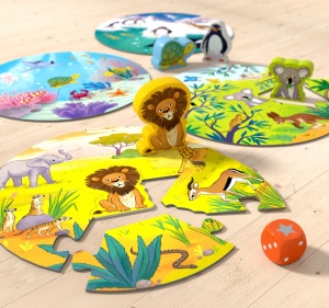 Joc de societate HABA Wo Leben Lowe Co. 4 piese puzzle si 4 figurine din lemn - Img 2