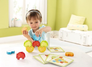 Joc de Stivuire HABA 300145 - 10 Elefanti Colorati din Lemn, 5 Carti de Provocari - Img 2