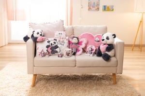 Jucarie de plus NICI Love Panda 20cm - negru, moale, cu inima roz - Img 4