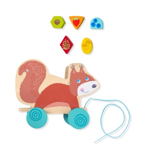 Jucarie de tras HABA Squirrel, din lemn, cu 5 piese colorate, 24.5x15.5x19.6 cm