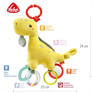 Jucarie interactiva Fehn Activity Dino 051162 pentru bebelusi cu inel de prindere 27 cm - Img 4