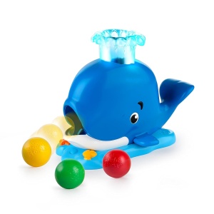 Jucarie pentru bebelusi Bright Starts Balena cu muzica si lumini, 3 mingi colorate