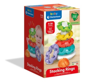 Jucarie pentru bebelusi Clementoni Bunte Stapelringe - 5 inele colorate din plastic reciclat - Img 3
