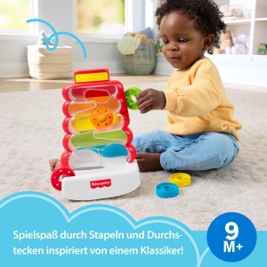 Jucarie pentru bebelusi Fisher-Price Pyramida cu Ringi Colorati, 5 Ringi, Activitate Cauza-Efect - Img 3