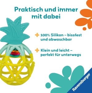 Jucarie pentru bebelusi Ravensburger 4869 Rassel-Greifling Ananas, Silicon, Multicolor - Img 5