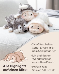 Jucarie Plush 2in1 NICI - Oaie si Lup, 25cm, Culoare Bej - Img 5