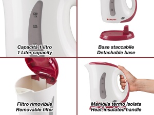 Kettle electric Beper BB.050, capacitate 1L, putere 900W, rosu - Img 3