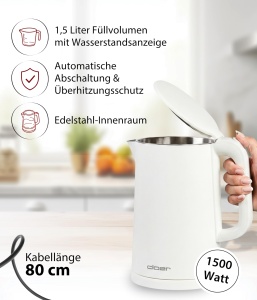 Kettle electric Cloer 4321, 1.5L, 1500W, inox, alb - Img 2