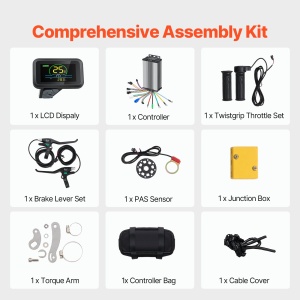 Kit bicicleta electrica VEVOR 1000W, 48V 420RPM ph650mm Roata fata E-Bike Hub Kit de motor cu controler de viteza imbunatatit, kit de prindere a acceleratiei, afisaj LCD si sistem PAS pentru biciclete de sosea - Img 5