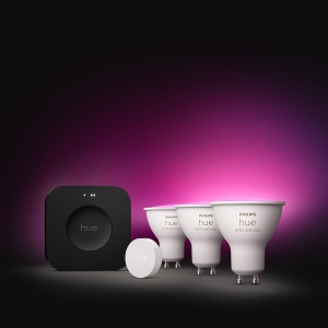 Kit Start Philips Hue Bridge Pro cu 3 Spoturi LED GU10 Smart, Alb si Colorat - Img 2