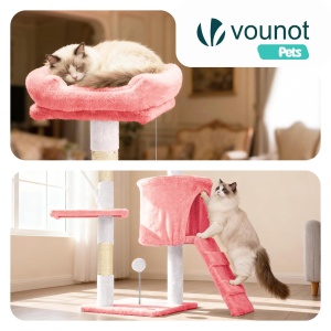 Kratzbaum pentru pisici VOUNOT 112 cm, roz, multifunctional si stabil - Img 6
