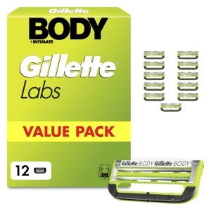 Lame de ras Gillette Labs Body Intimate, 12 bucati, sistem de protectie 3 in 1, verde