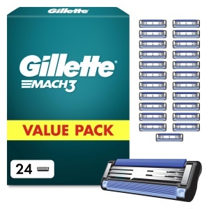 Lame de ras Gillette Mach 3, 24 bucati, albastru, pentru barbierit confortabil