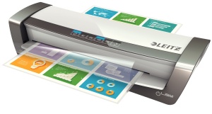 Laminator Leitz A3 Office Pro, pentru folii de laminare de 80 pana la 175 de microfoane, inclusiv kit de pornire pentru folie de laminare, laminare rapida, ideal pentru utilizare la birou si scoala, alb/argintiu, iLAM, 75180084