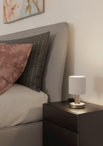 Lampa de masa EGLO Monetto, baza argintie, abajur textil alb, E14, H 18 cm - Img 2