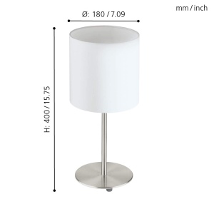 Lampa de masa EGLO Pasteri, 40 cm, abajur textil alb, baza nichel mat, E27 - Img 6