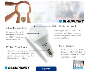 Lampa LED Blaupunkt E27 9W 2700K, Lumina Calda, 4 Bucati - Img 5