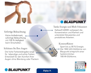 Lampa LED Blaupunkt E27 A65, 18W, 1980 Lumen, 6000K, Negru - Img 4