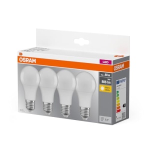 Lampa Osram LED Base Classic A, forma de piston cu baza E27, nereglabila, inlocuieste 60 wati, mat, alb cald - 2700 Kelvin, 4 bucati (1-Pack) - Img 5