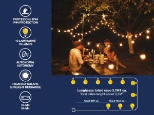 Lampa solara decorativa Beper P207ILO500, 10 LED-uri, IP44, 3.7 metri, stil vintage - Img 3